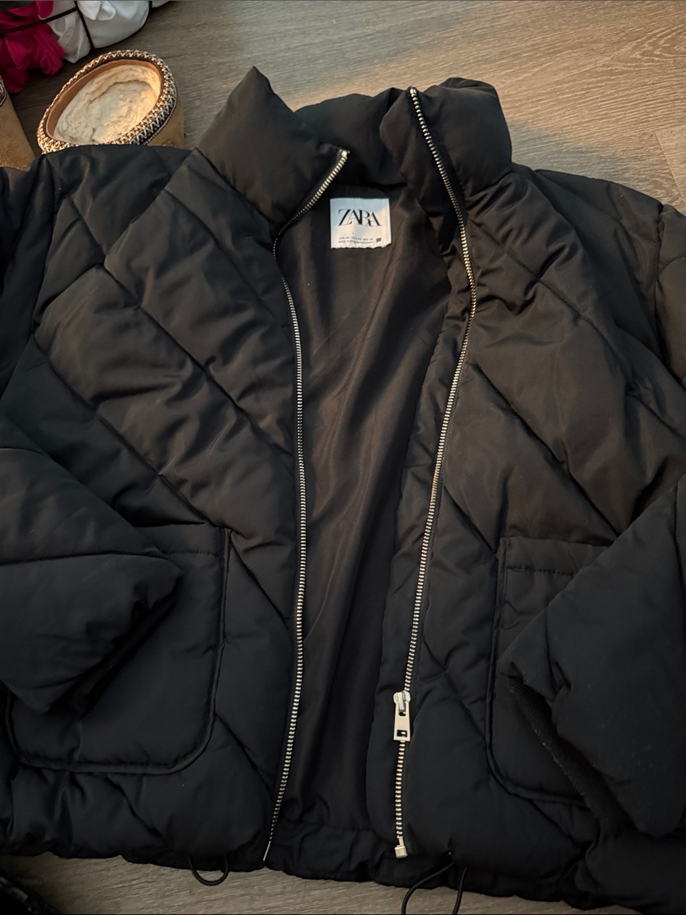 Zara Black Quilted Bomber Jacket